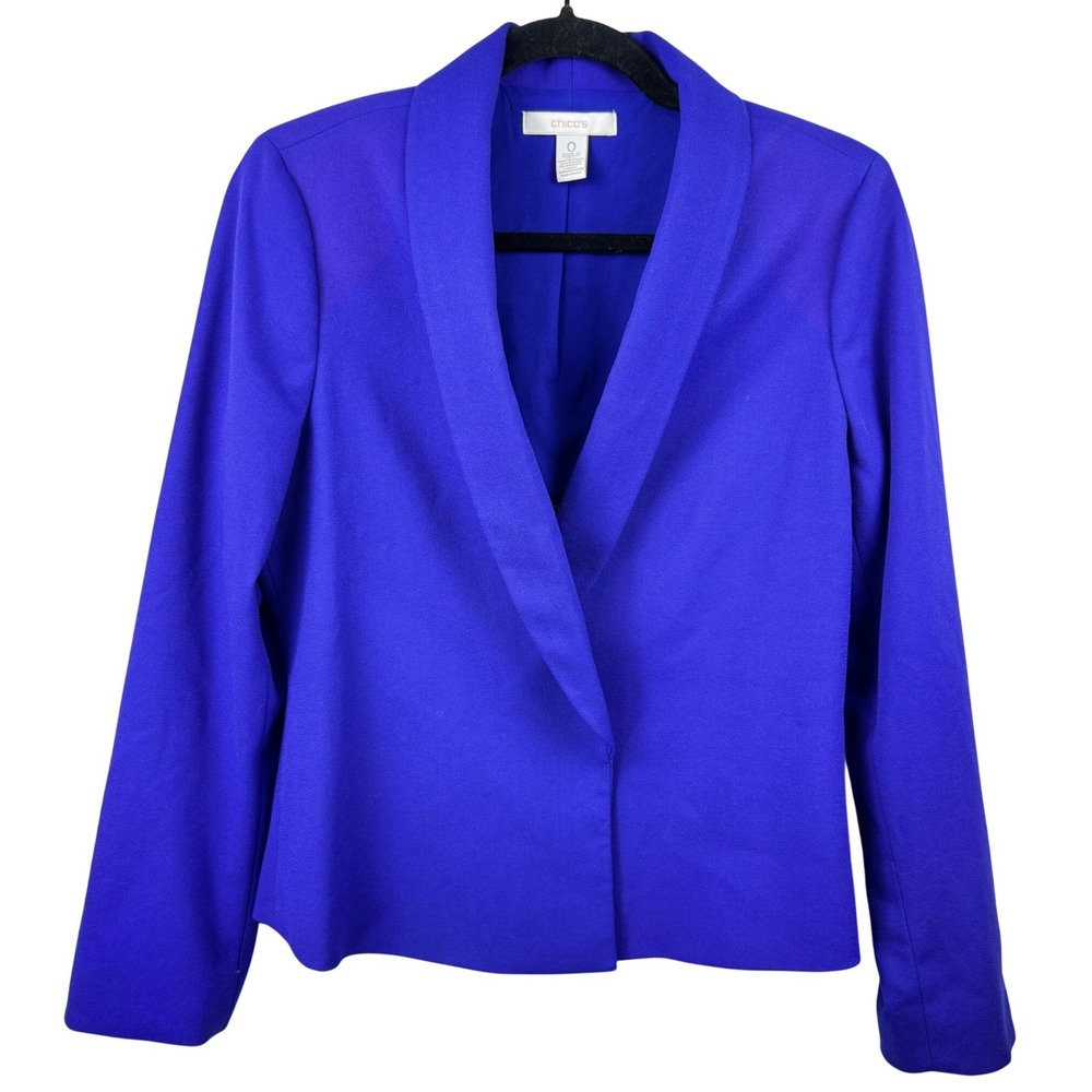 Chico's Shawl Collar Blazer Women 0 Small Royal Blue Tailored Open Front